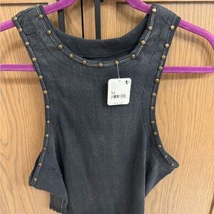 We The Free Black Embellished Sleeveless Tank Top